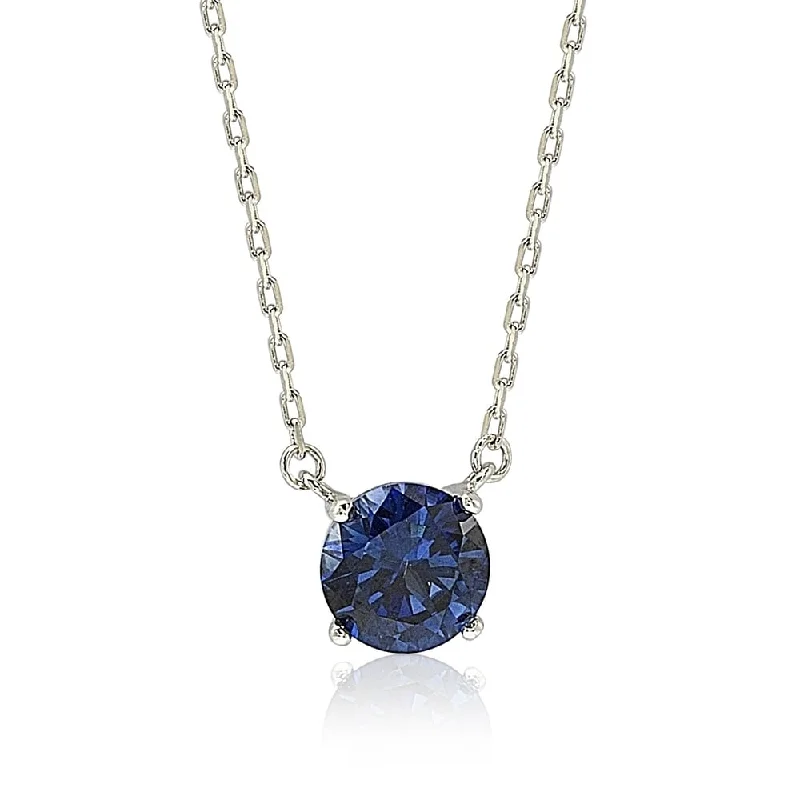 Suzy Levian Sterling Silver Blue Sapphire Solitaire Necklace