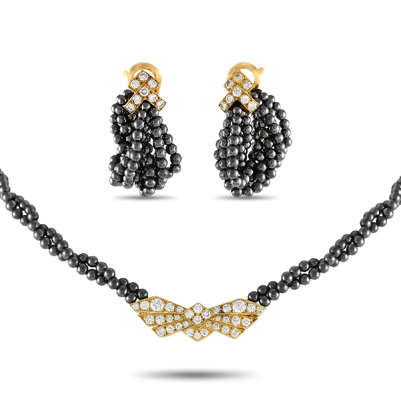 Van Cleef & Arpels Van Cleef & Arpels 18K Yellow Gold 2.50ct Diamond and Hematite Necklace and Earring Set VC10-110624