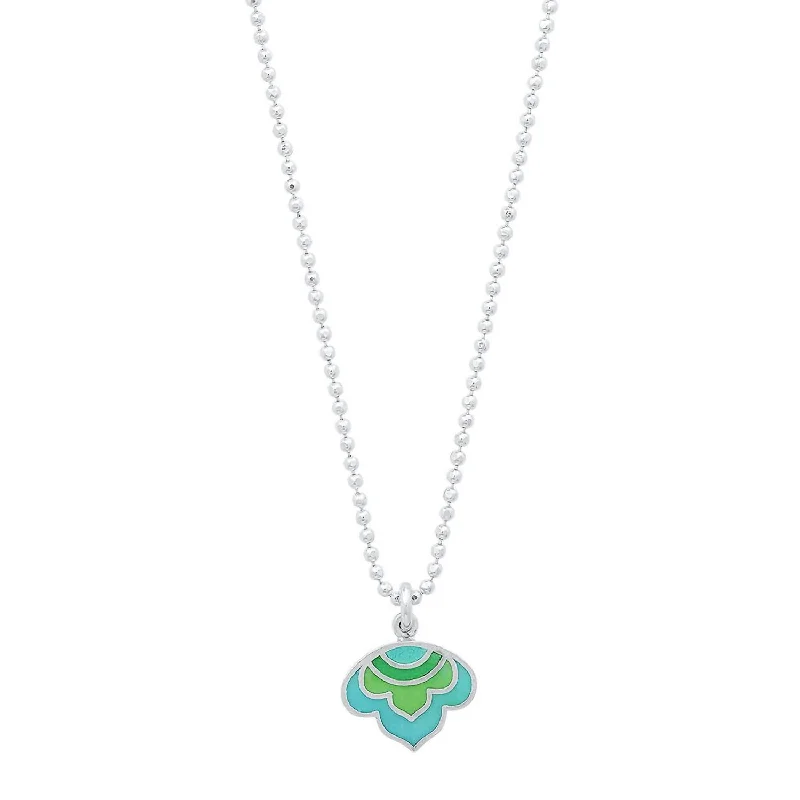 Women's Enameled Lotus Pendant Necklace In Sterling/turquoise