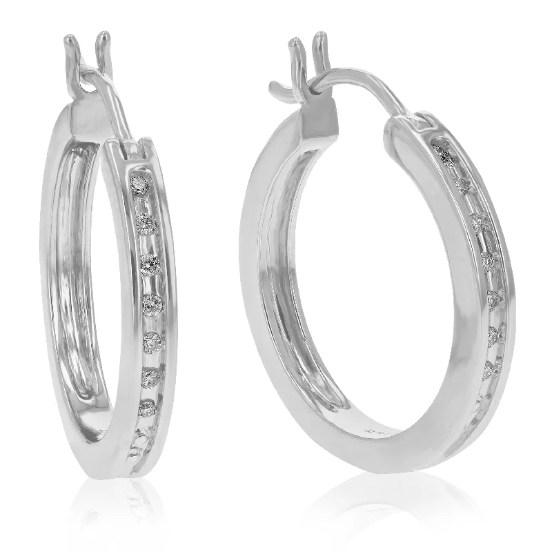 1/10 cttw Round Cut Lab Grown Diamond Hoop Earrings in .925 Sterling Silver Prong Set 1 Inch