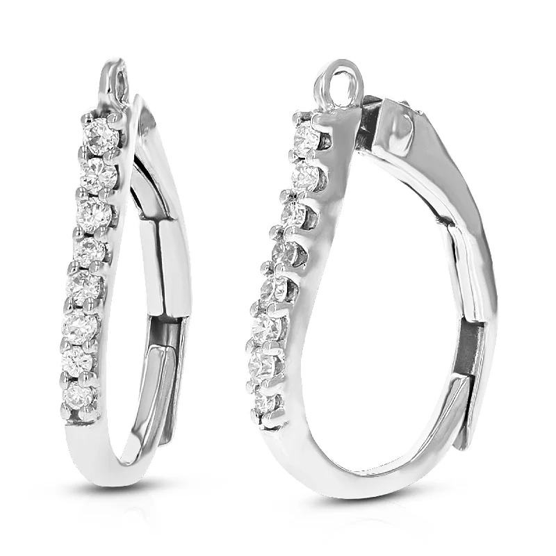 1/10 cttw Round Lab Grown Diamond Hoop Earrings .925 Sterling Silver Prong Set 1/2 Inch