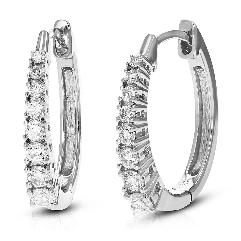 1/2 cttw Round Lab Grown Diamond hoop earrings .925 Sterling Silver Prong Set