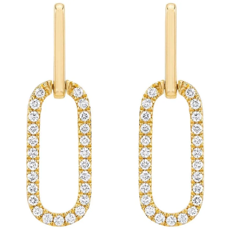 1/2Ct Diamond Paperclip Drop Earrings 10k Yellow Gold Women's 1" Tall Lab Grown