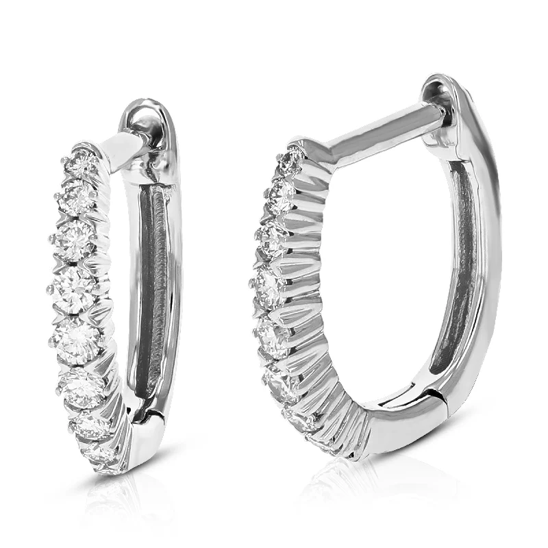 1/4 cttw 18 Stones Round Lab Grown Diamond Hoop Earrings 14K White Gold Prong Set 1/2 Inch