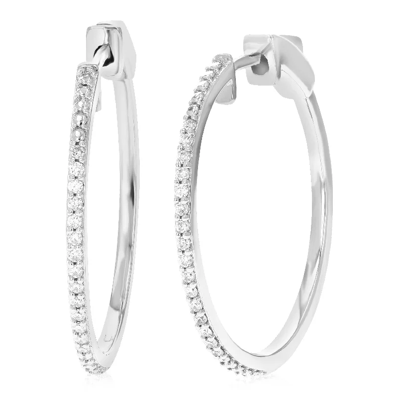 1/4 cttw Round Lab Grown Diamond Hoop Earrings .925 Sterling Silver Prong Set 1 Inch Size