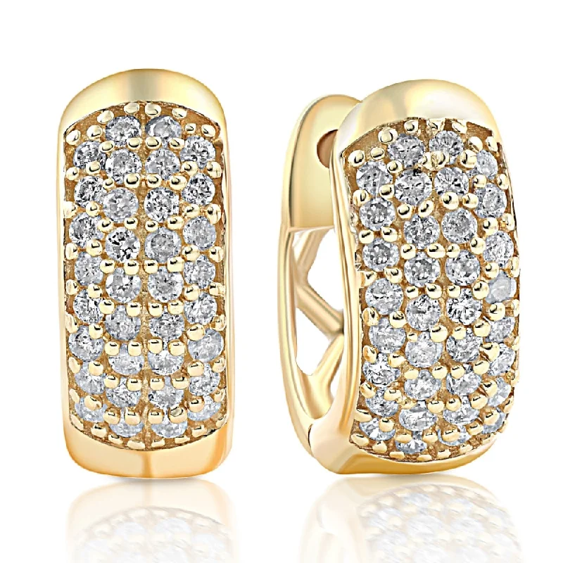 1/4ct Diamond Pave Huggie Hoops Tiny Women's Earrings Yellow Gold 1/3" Tall