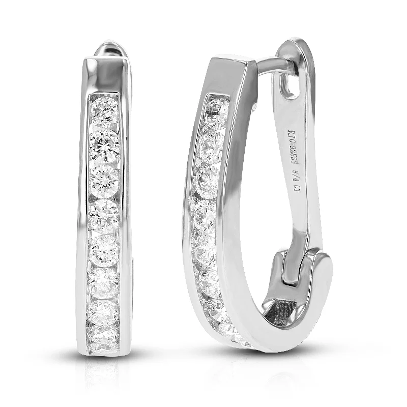 3/4 cttw Round Lab Grown Diamond Hoop Earrings .925 Sterling Silver Channel Set 3/4 Inch