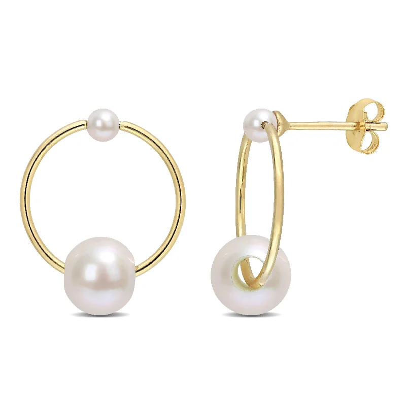 3-7.5 MM Cultured Freshwater Pearl Hoop Earrings in 14k Yellow Gold