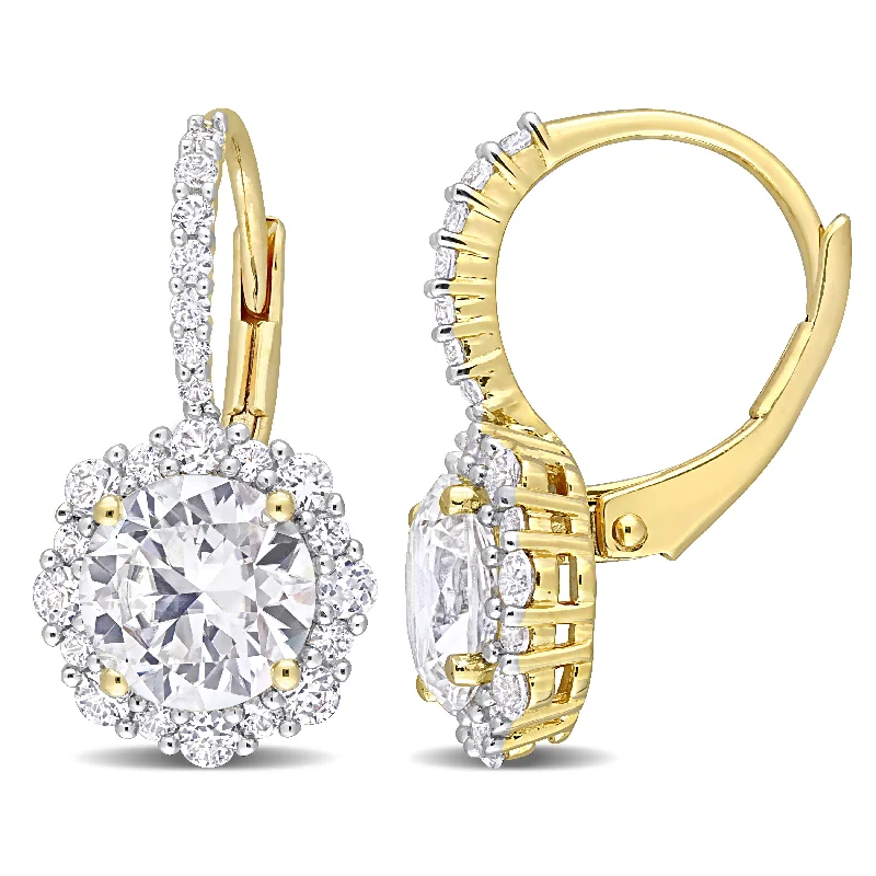 4 CT TGW Created White Sapphire Halo Leverback Earrings in Yellow Plated Sterling Silver