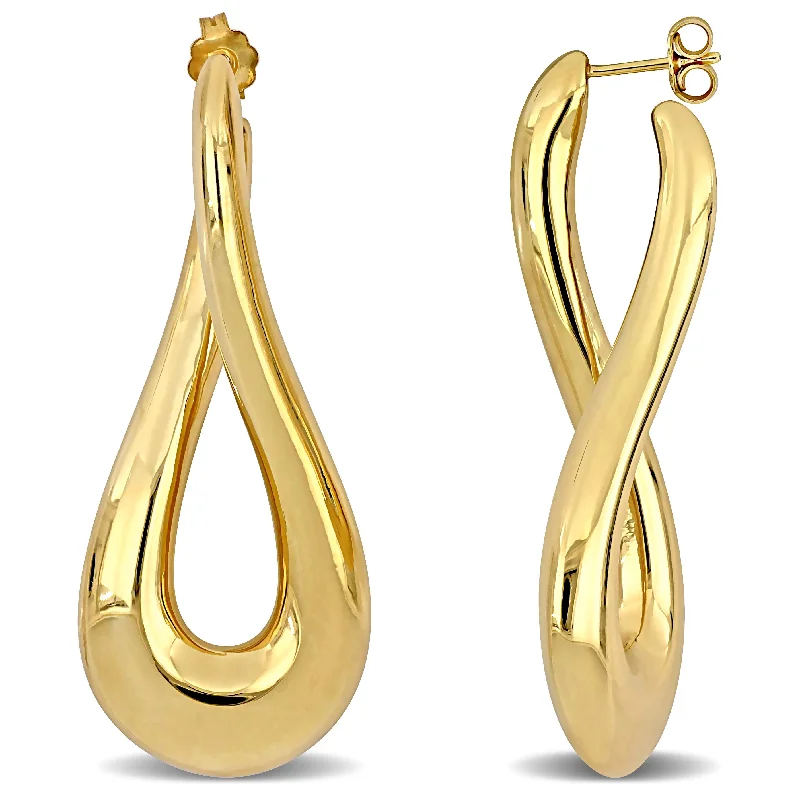 55 MM Oval Twist Hoop  Earrings in Yellow Plated Sterling Silver