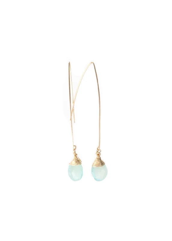 Jill Long Wire Drop Earring in Chalcedony