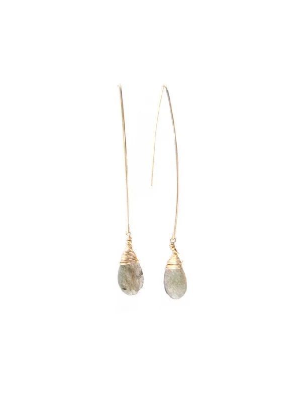 Jill Long Wire Drop Earring in Labradorite