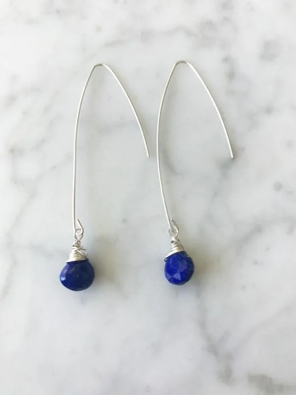 Jill Long Wire Drop Earring in Sapphire