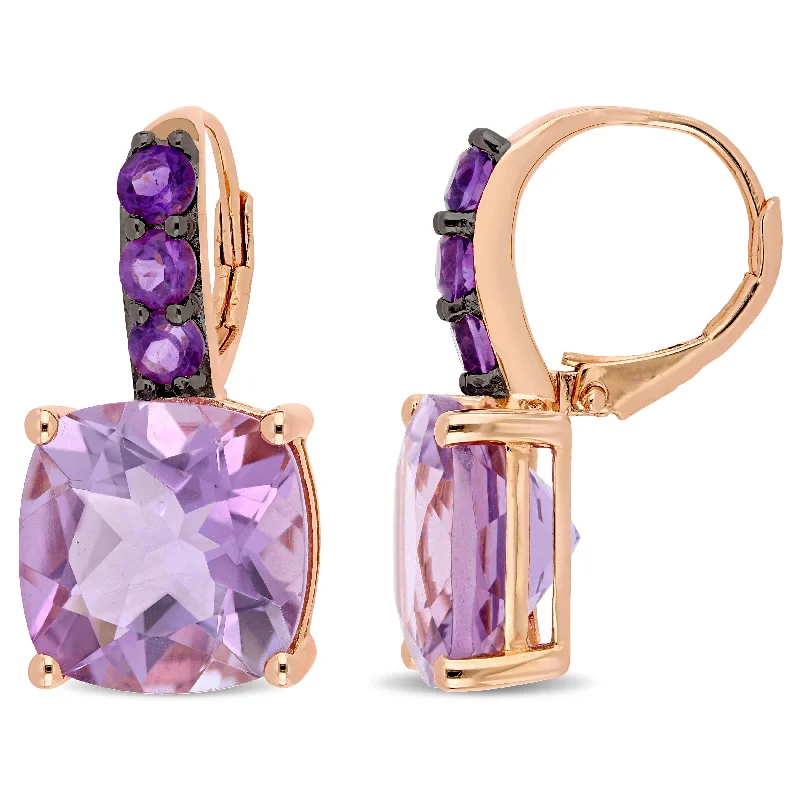 Mimi & Max 15 1/2 CT TGW Rose de France and Amethyst Leverback Earrings in Rose Plated Sterling Silver