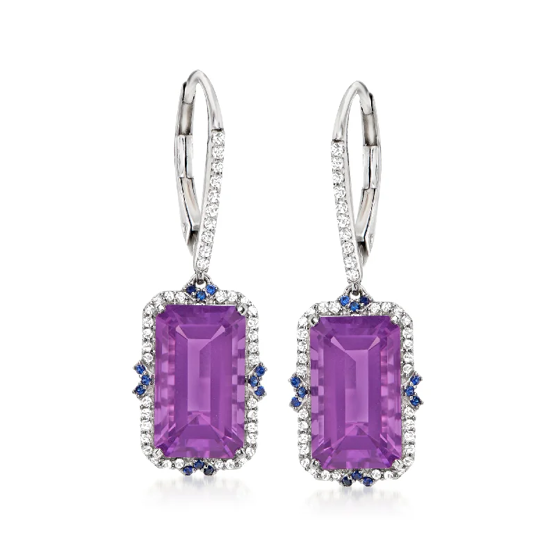 Ross-Simons Amethyst and . Diamond Drop Earrings With Sapphire Accents in 14kt White Gold