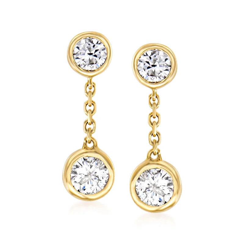 Ross-Simons Bezel-Set Diamond Drop Earrings in 14kt Yellow Gold