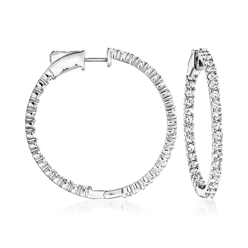 Ross-Simons Diamond Inside-Outside Hoop Earrings in 14kt White Gold