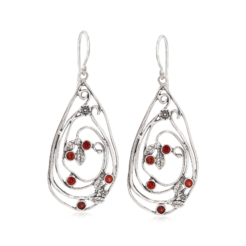 Ross-Simons Garnet Open-Space Drop Earrings in Sterling Silver