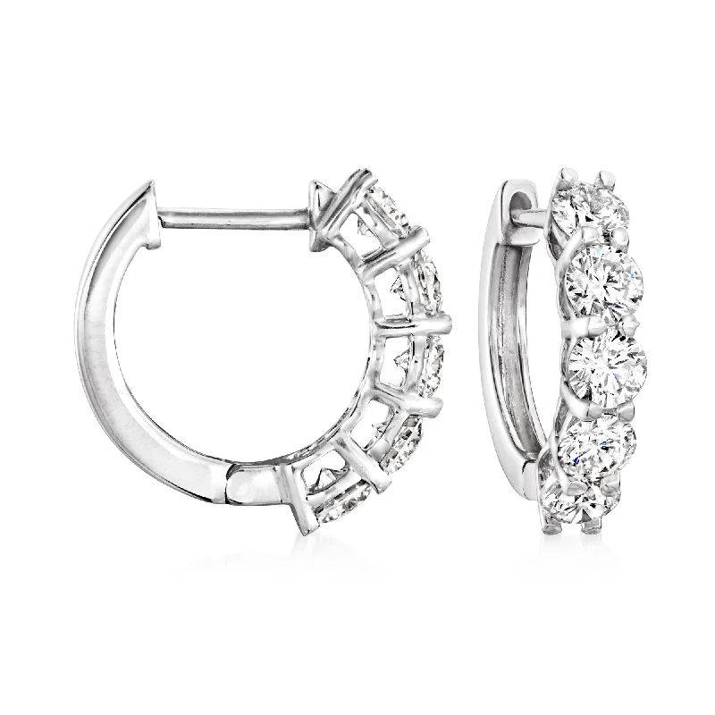 Ross-Simons Lab-Grown Diamond 5-Stone Hoop Earrings in 14kt White Gold