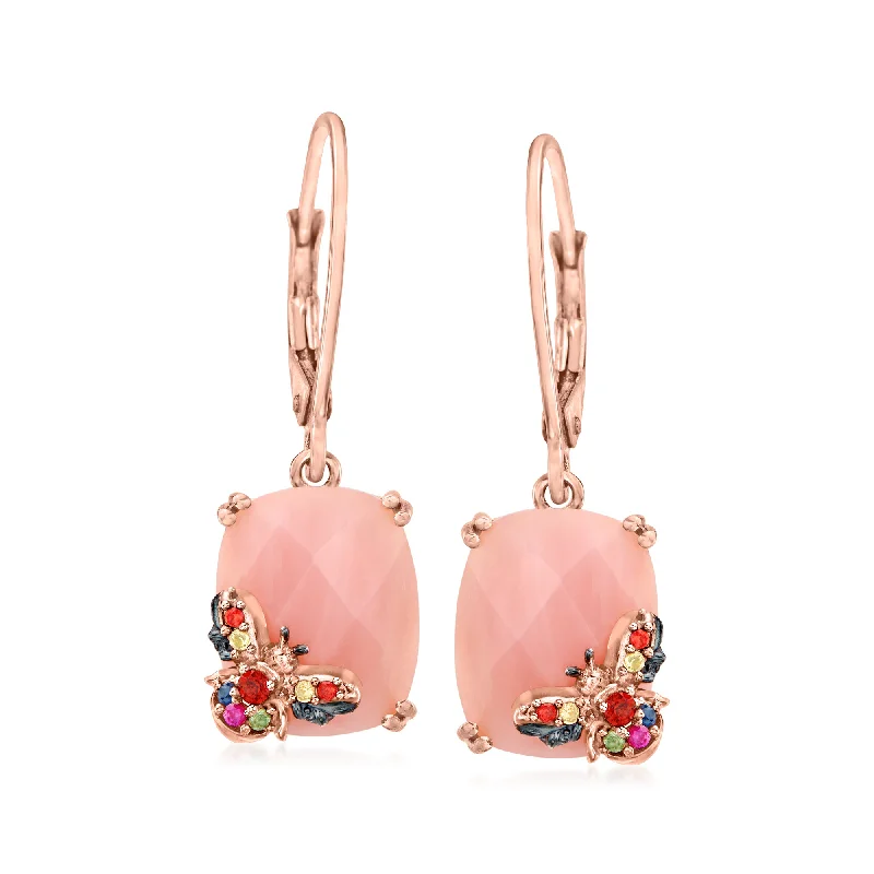 Ross-Simons Pink Opal and . Multicolored Sapphire Bumblebee Drop Earrings With Garnet Accents in 18kt Rose Gold Over Sterling