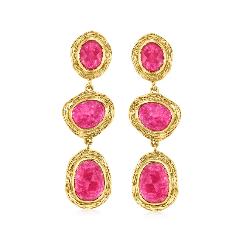 Ross-Simons Pink Quartz Station Drop Earrings in 18kt Gold Over Sterling