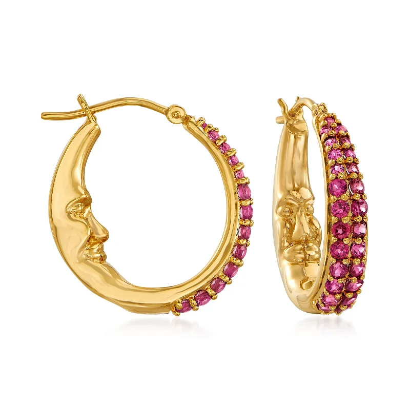 Ross-Simons Rhodolite Garnet Moon Hoop Earrings in 18kt Gold Over Sterling