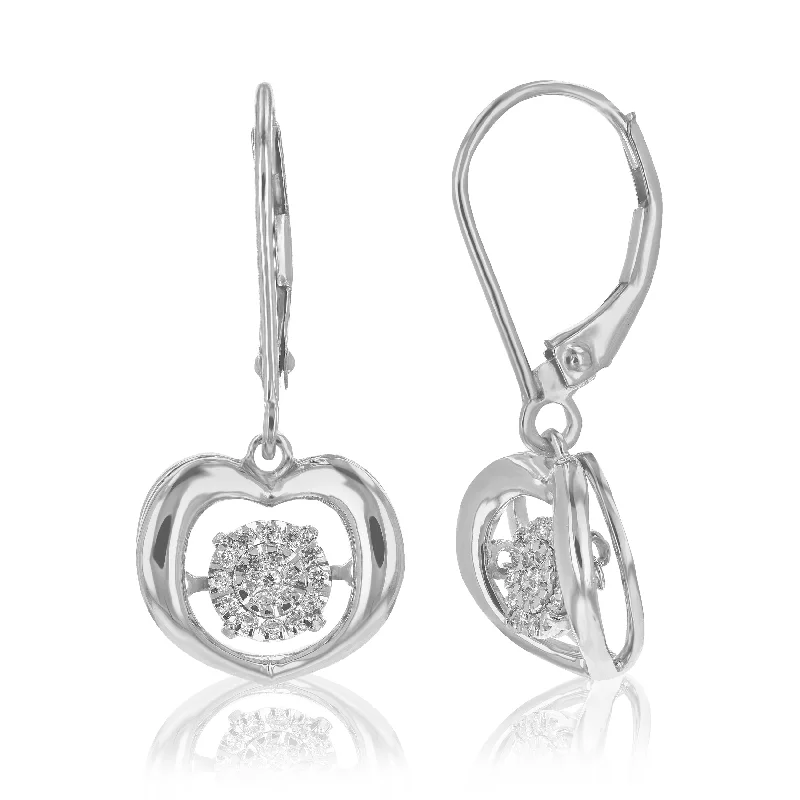 Round Lab Grown Diamond Dangle Earrings 1/6 cttw Made In .925 Sterling Silver Prong Settings Size 1 Inch