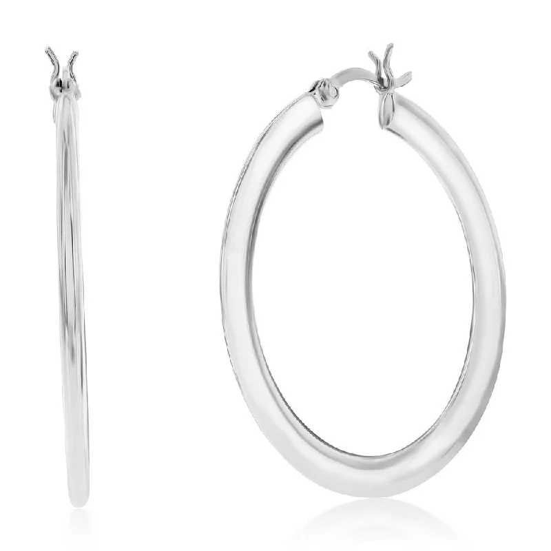 Sterling Silver or Gold Plated over Sterling Silver 40mm Polished Flat Hoop Earrings