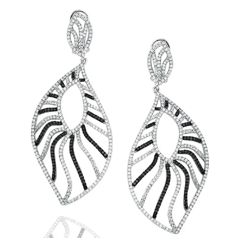 Suzy Levian Pave Cubic Zirconia Sterling Silver Feather Dangle Earrings