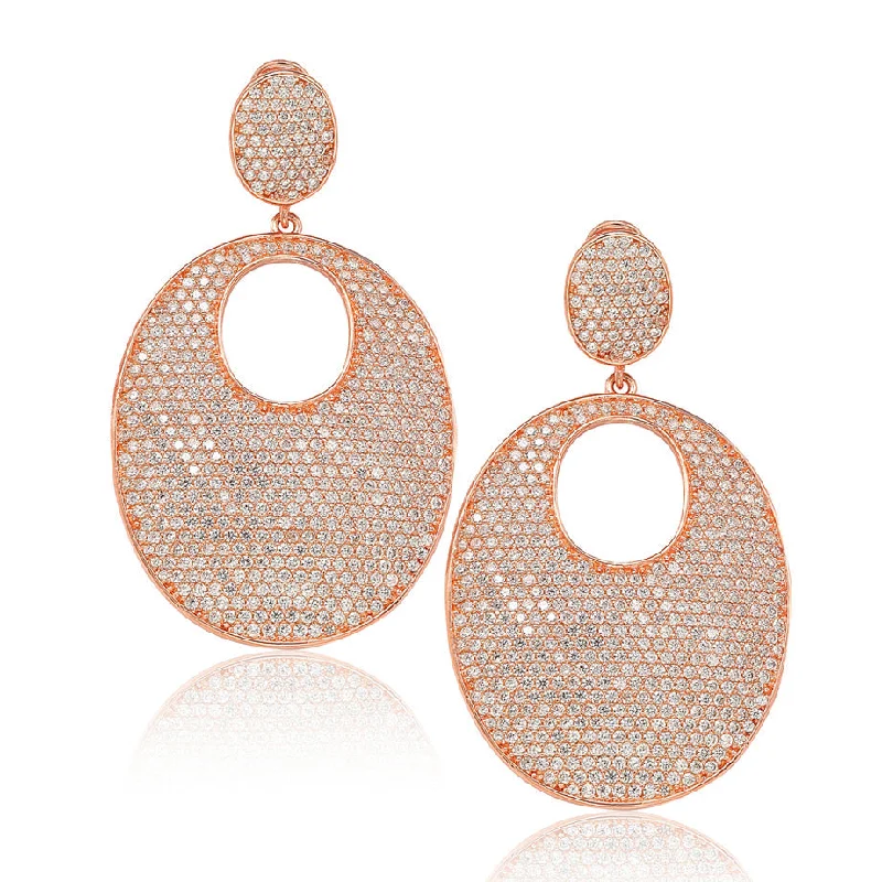 Suzy Levian Rose Sterling Silver Cubic Zirconia Pave Oval Earrings