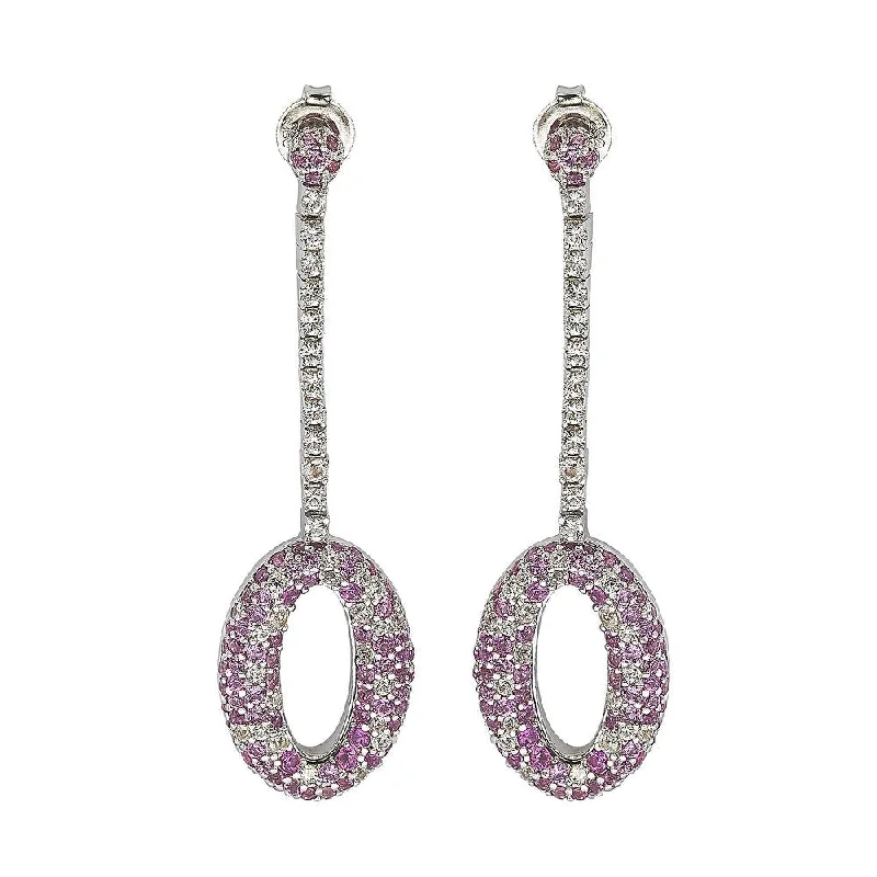 Suzy Levian Sterling Silver 4 2/3ct TGW Pink Sapphire and Diamond Accent Pave Earrings