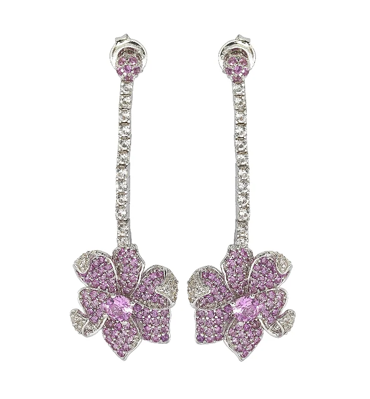 Suzy Levian Sterling Silver Pink Sapphire and Diamond Accent Flower Earrings