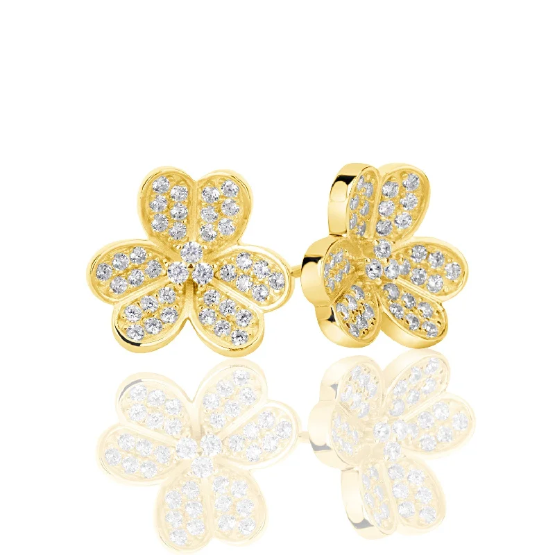 Suzy Levian Yellow Sterling Silver Cubic Zirconia 3-Flower Petal Earrings