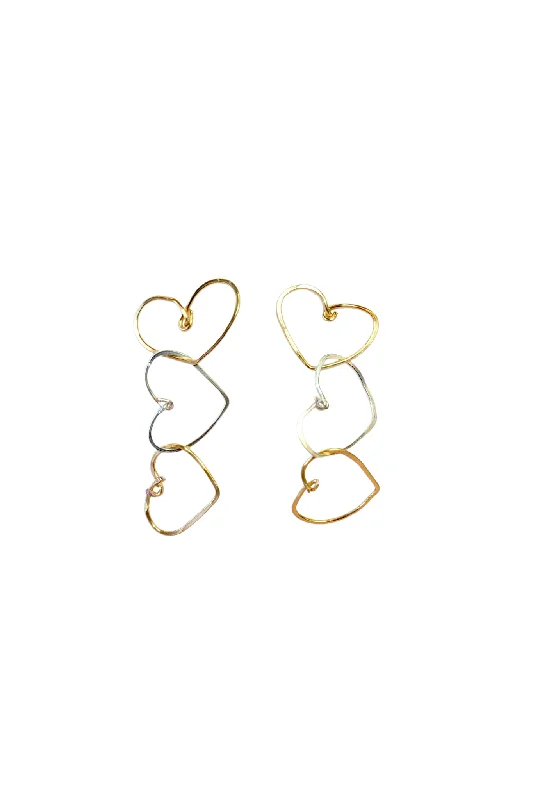 Three Heart Drop Earring Gold Silver Gold