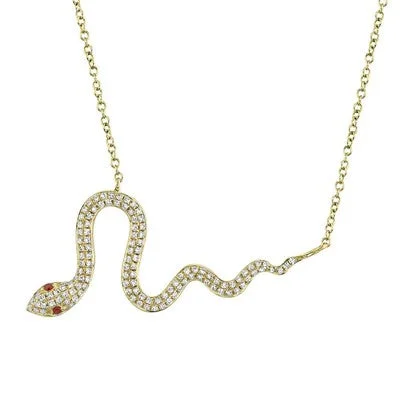 0.25CT DIAMOND & 0.02CT RUBY SNAKE NECKLACE