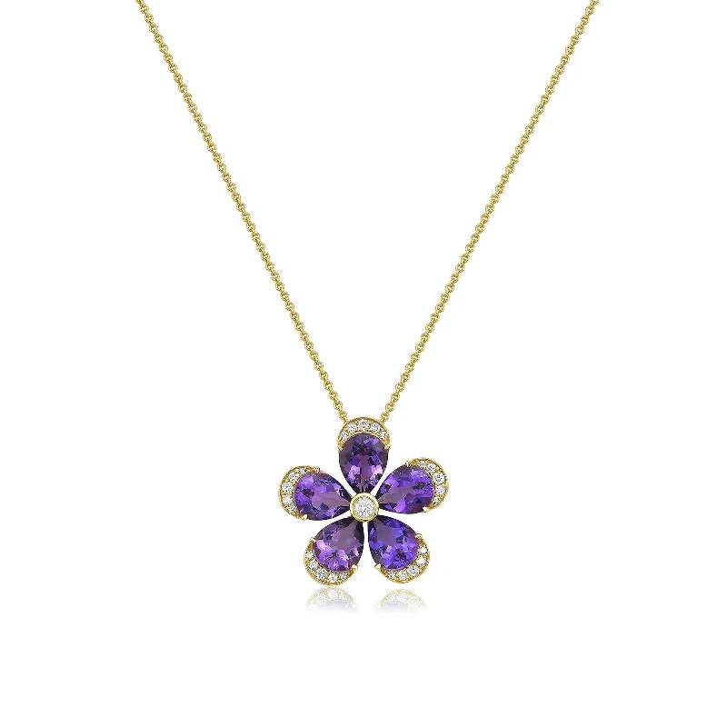 Amethyst & Diamond Flower Pendant