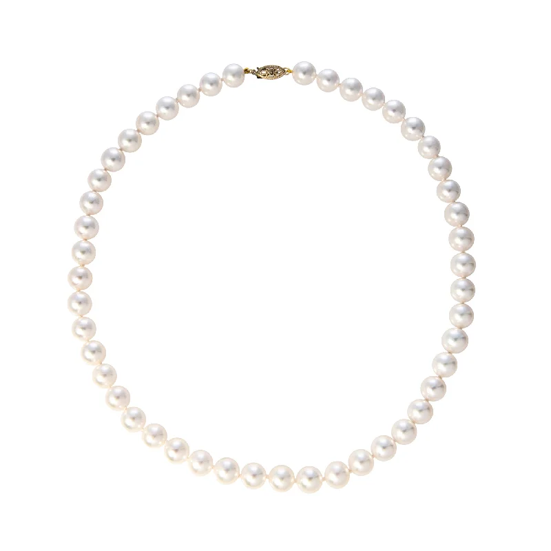 9mm Akoya Pearl Single Strand 14K Gold Filigree Clasp Necklace