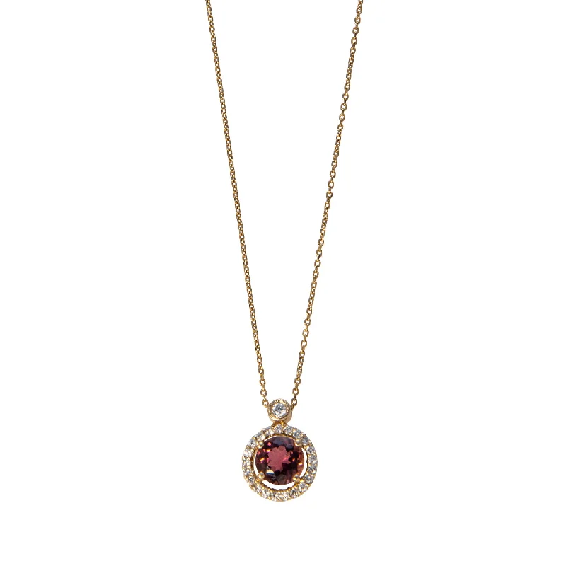 Pink Tourmaline & Diamond Halo Pendant 14K Gold Necklace