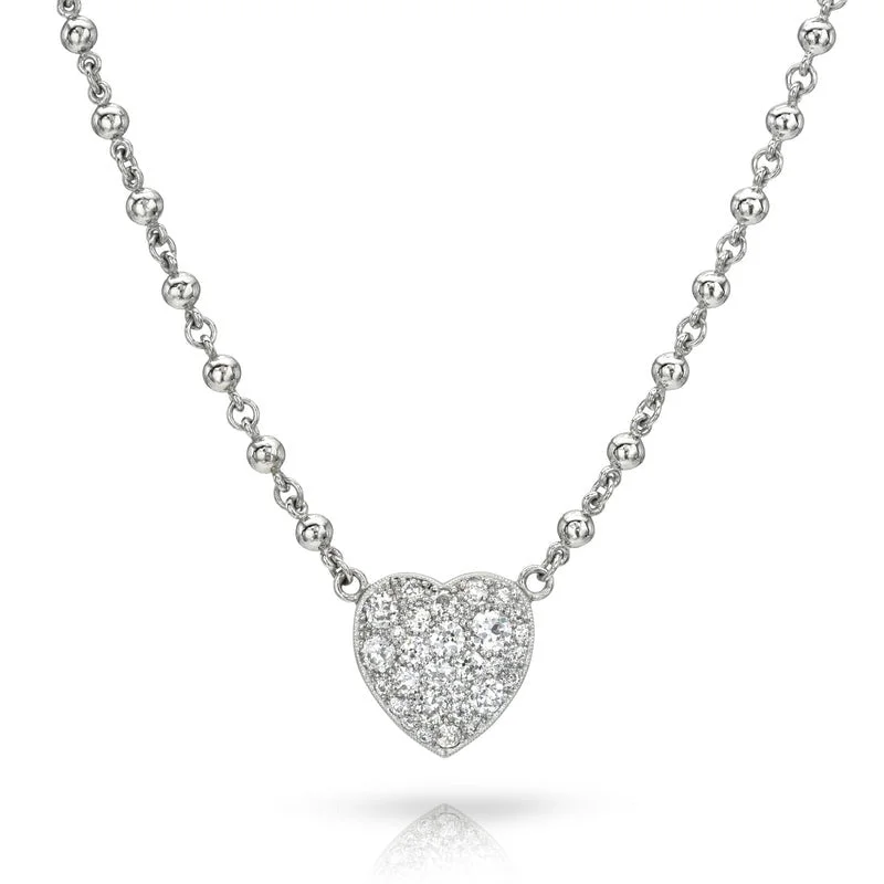 Single Stone Platinum Small Cobblestone Heart Necklace