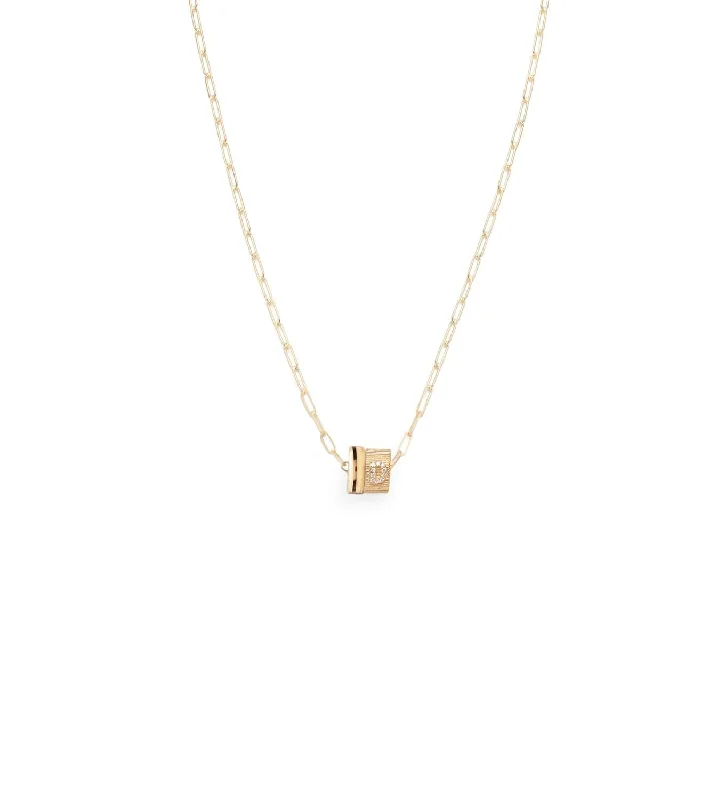 Pave Diamond Initial & Chubby Gold : Heart Beat Super Fine Clip Chain Necklace