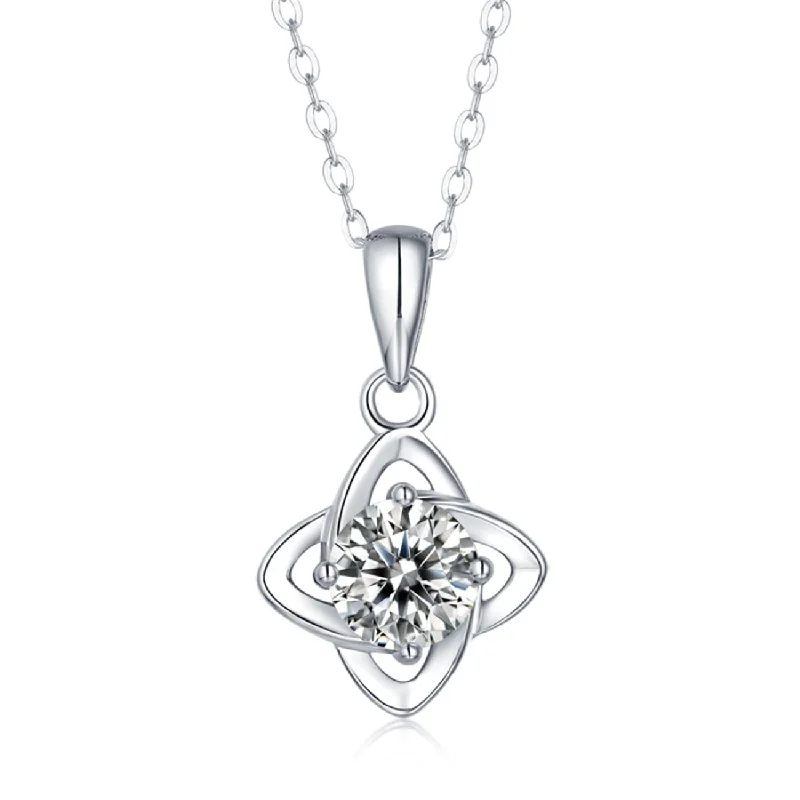 Discounted Jewelry For A Glamorous Look Sterling Silver with 2ct Round Lab Created Moissanite Solitaire 4-Pointed Orbital Star Pendant Necklace