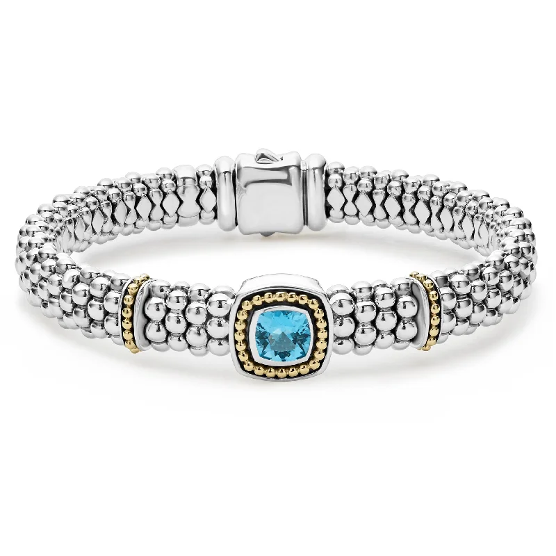 Swiss Blue Topaz Caviar Bracelet | 9mm (Size M)