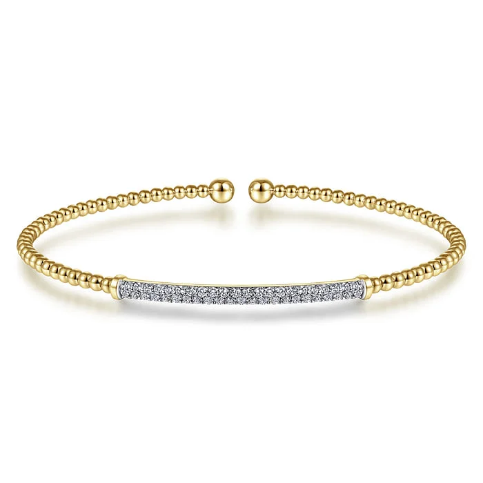 14K Yellow Gold Bujukan Diamond Bar Split Bangle