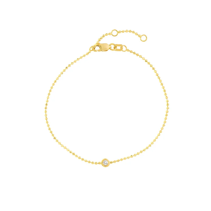 14K Yellow Gold Diamond Bezel Beaded Chain Bracelet