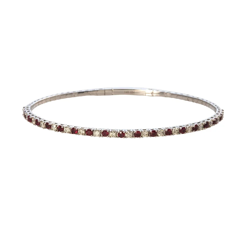 Ruby & Diamond 14K White Gold Flexible Bangle