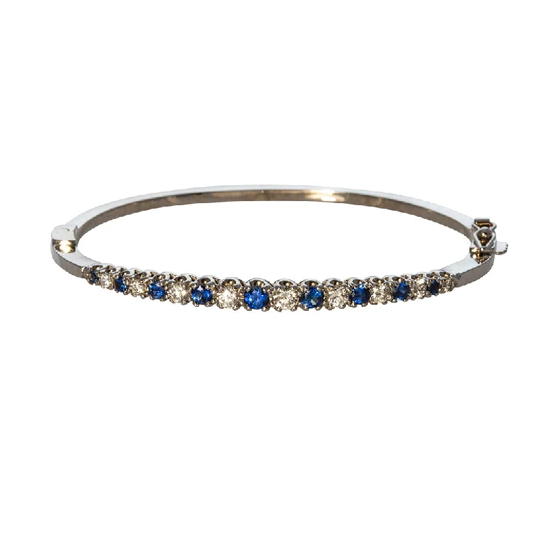 Sapphire & Diamond Graduated 14K White Gold Bangle