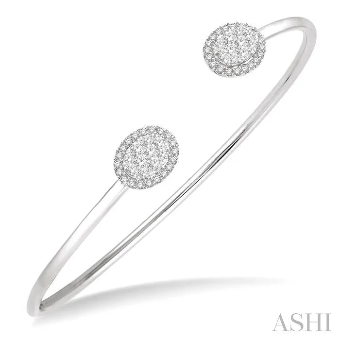 STACKABLE OVAL SHAPE HALO LOVEBRIGHT ESSENTIAL DIAMOND OPEN CUFF BANGLE