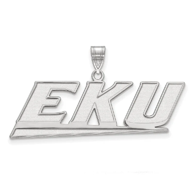 10k White Gold Eastern Kentucky U Large Logo Pendant