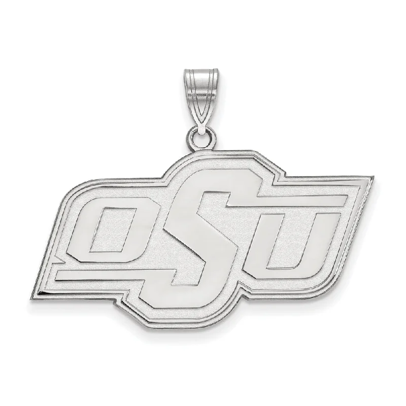 10k White Gold Oklahoma State Large 'OSU' Pendant