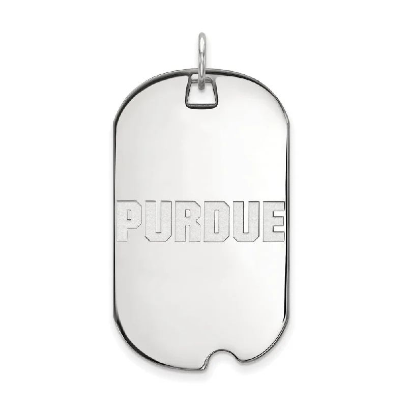 10k White Gold Purdue Large Script Dog Tag Pendant